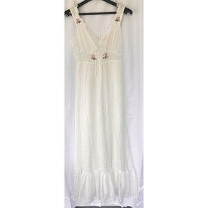 Sugar Thrillz Eyelet Embroidered Rose Maxi Dress Empire Waist Cottage Prairie S